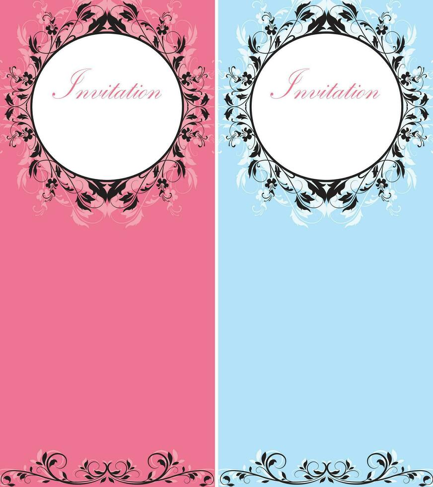 conjunto de dos 2 Clásico invitación tarjeta con florido elegante retro resumen floral diseño vector