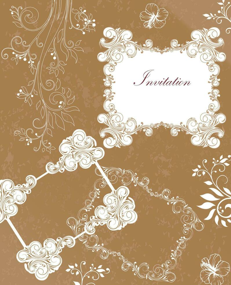 Vintage invitation card with ornate elegant retro abstract floral design vector
