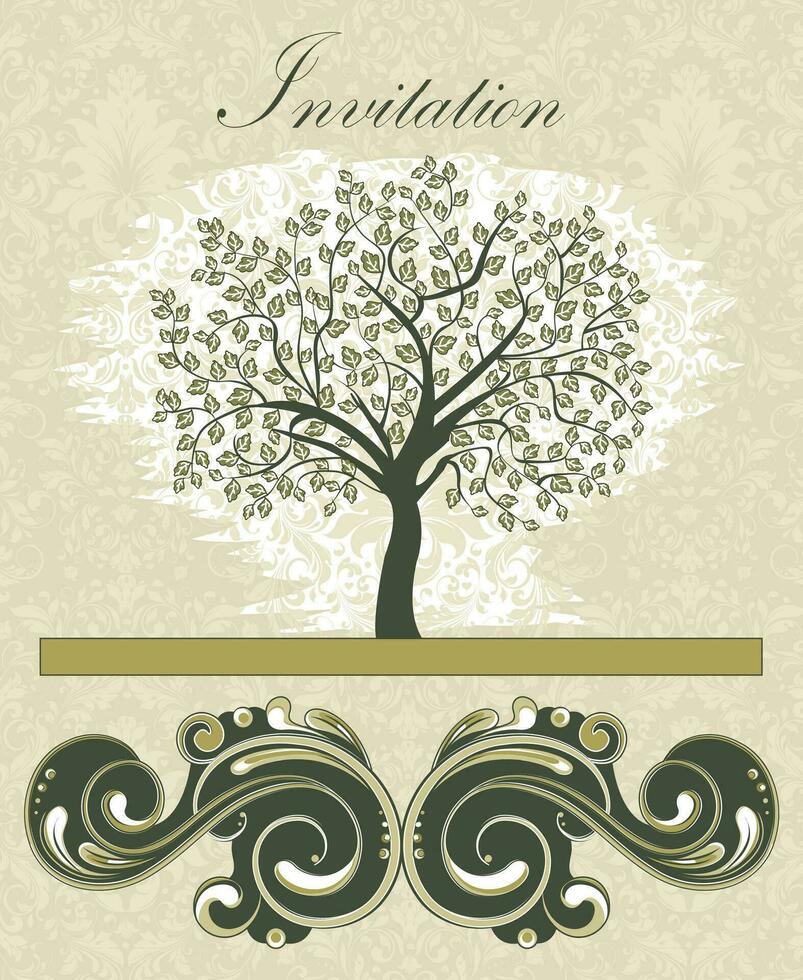 Clásico invitación tarjeta con florido elegante retro resumen floral árbol diseño vector