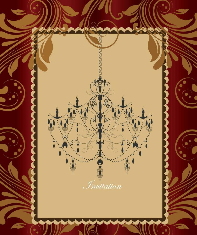 Vintage invitation card with ornate elegant retro abstract floral design vector