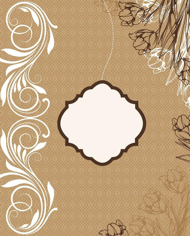 Vintage invitation card with ornate elegant retro abstract floral design vector