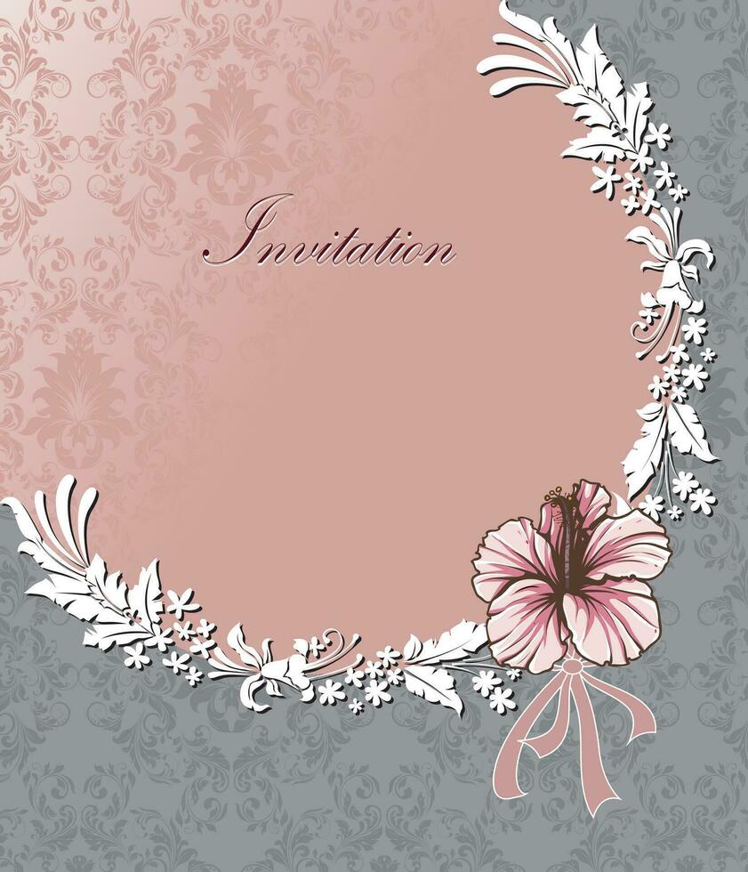 Vintage invitation card with ornate elegant retro abstract floral design vector