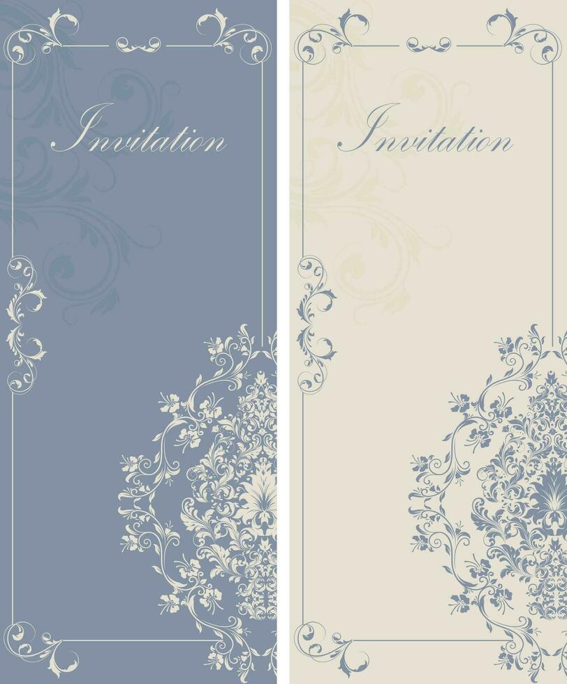 conjunto de dos 2 Clásico invitación tarjetas con florido elegante retro resumen floral diseño vector