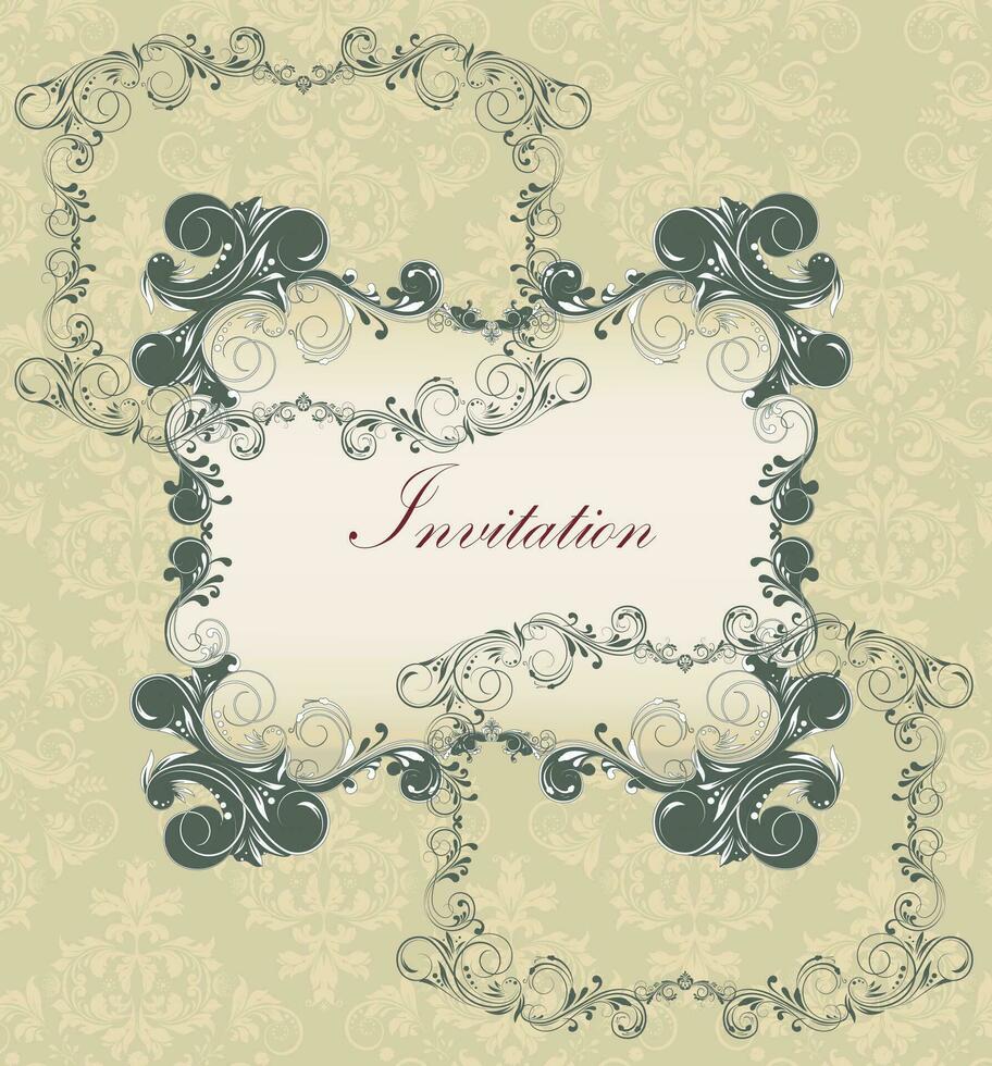 Vintage invitation card with ornate elegant retro abstract floral design vector