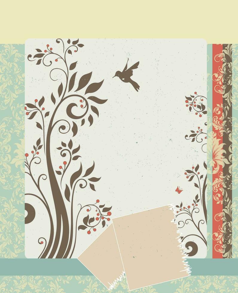 Vintage invitation card with ornate elegant retro abstract floral design vector