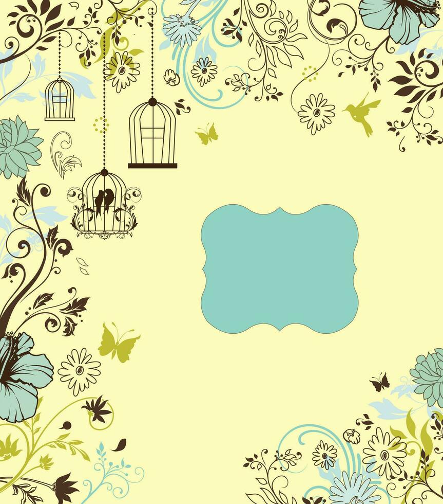 Vintage invitation card with ornate elegant retro abstract floral design vector