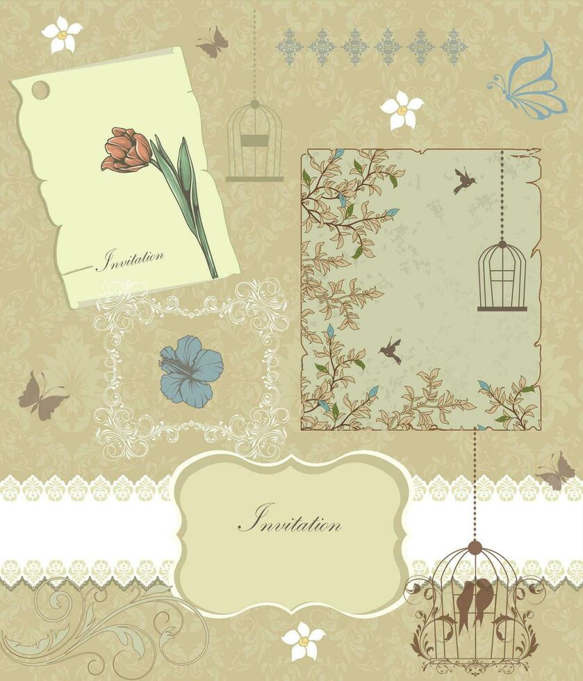 tarjeta de invitación vintage con diseño floral abstracto retro elegante adornado vector