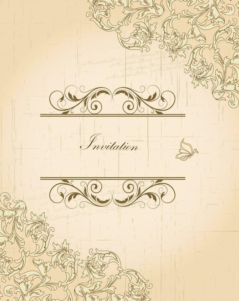 Vintage invitation card with ornate elegant retro abstract floral design vector