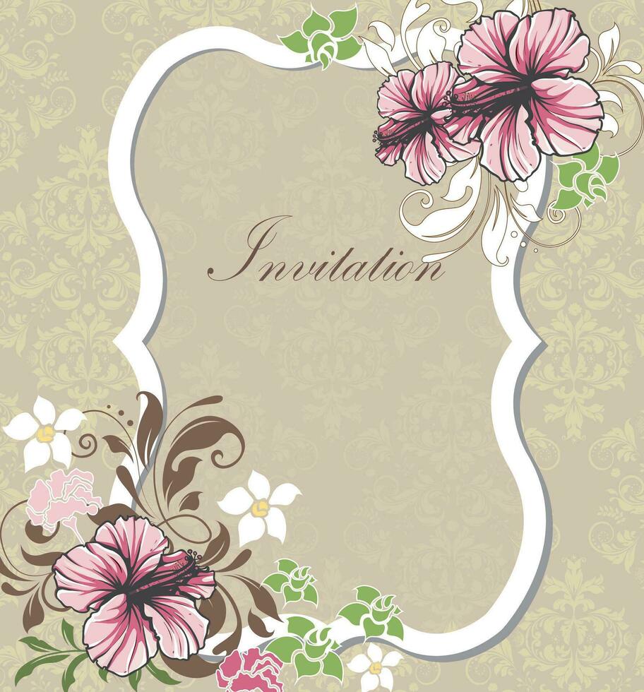 Vintage invitation card with ornate elegant retro abstract floral design vector