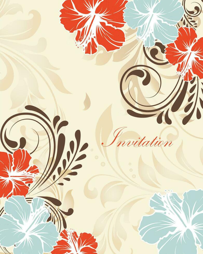 Vintage invitation card with ornate elegant retro abstract floral design vector