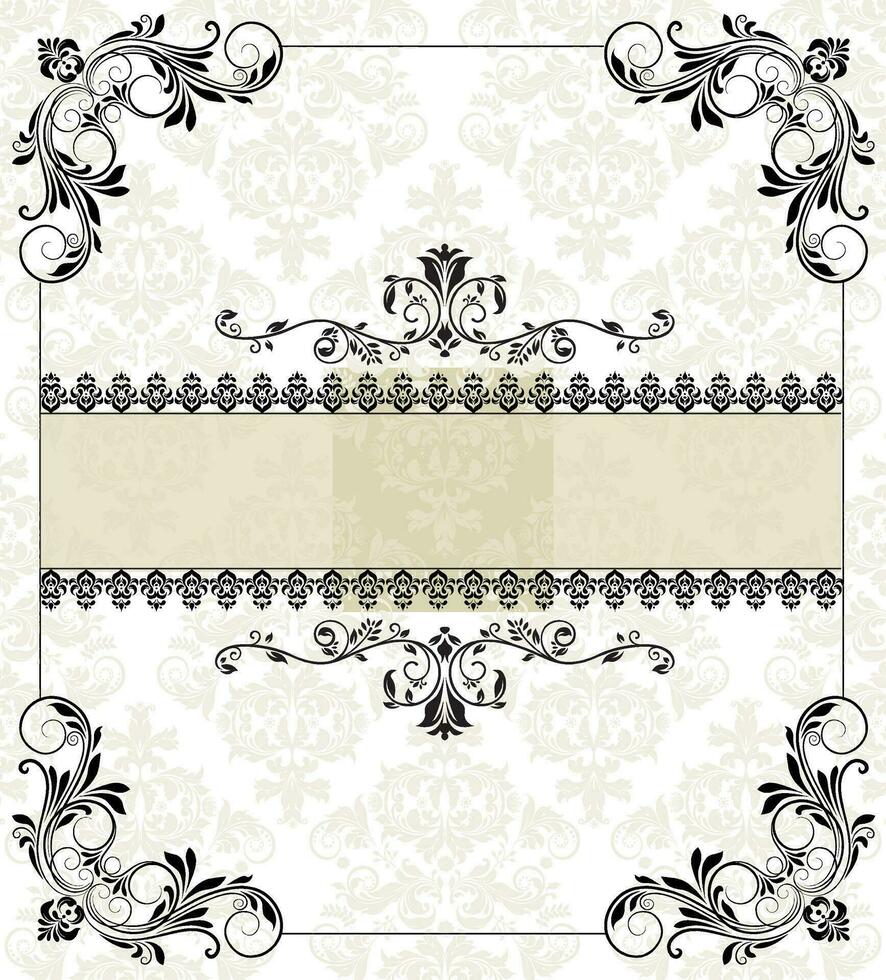 Vintage invitation card with ornate elegant retro abstract floral design vector