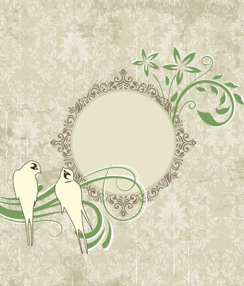 Vintage invitation card with ornate elegant retro abstract floral design vector