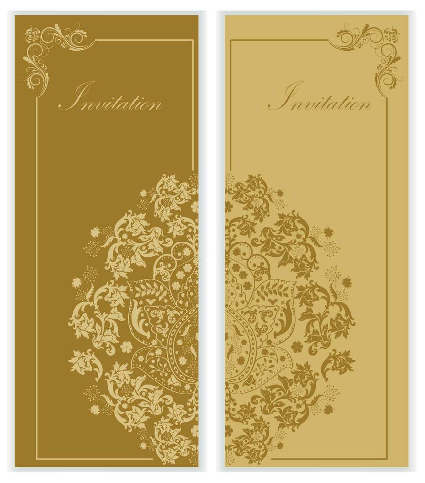 Set of two 2 vintage invitation cards with ornate elegant retro abstract floral design vector