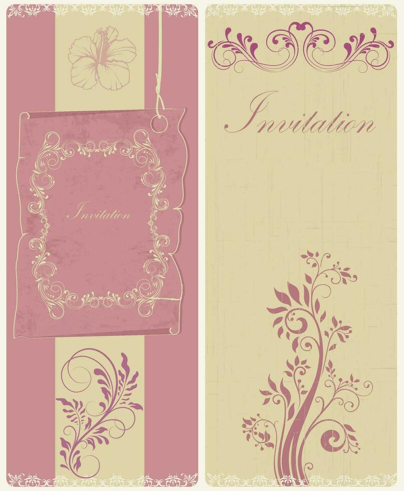 conjunto de dos 2 Clásico invitación tarjetas con florido elegante retro resumen floral diseño vector