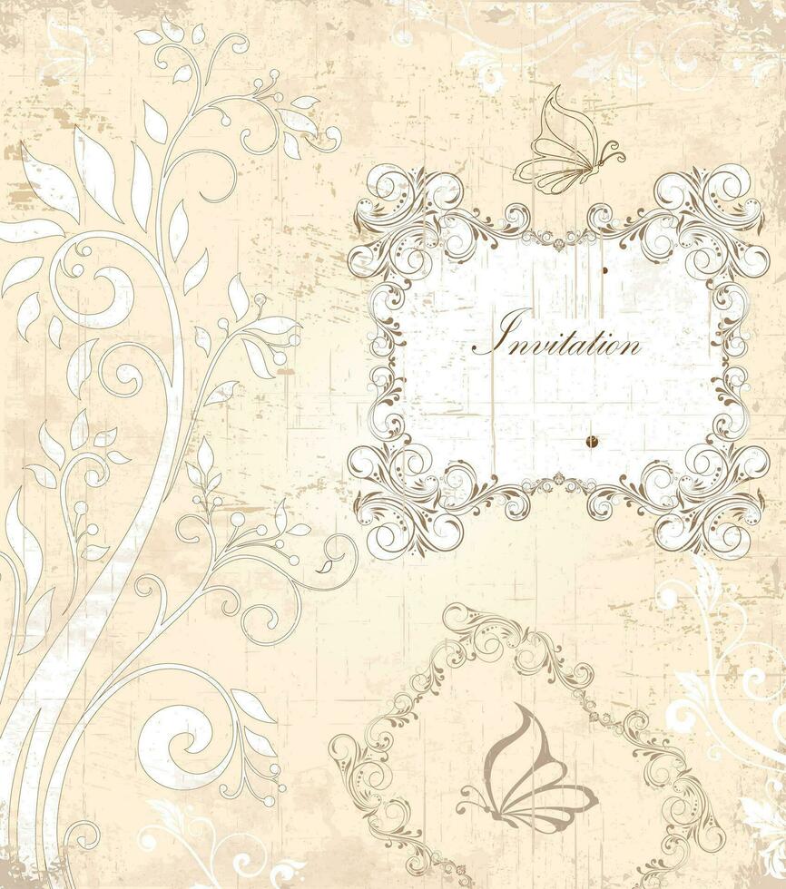 Vintage invitation card with ornate elegant retro abstract floral design vector