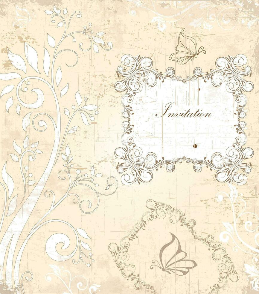 tarjeta de invitación vintage con diseño floral abstracto retro elegante adornado vector