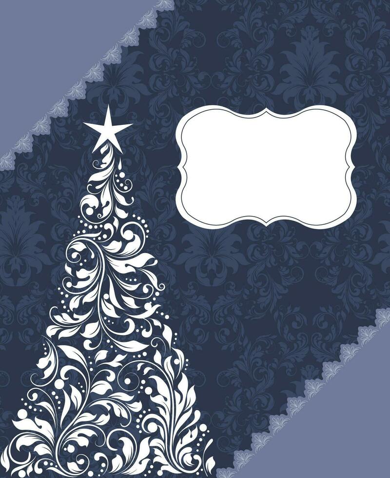 Vintage Christmas card with ornate elegant retro abstract floral design vector