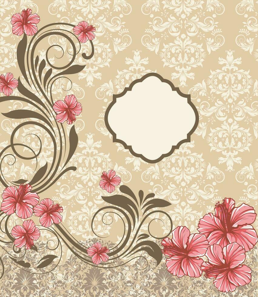 Vintage invitation card with ornate elegant retro abstract floral design vector