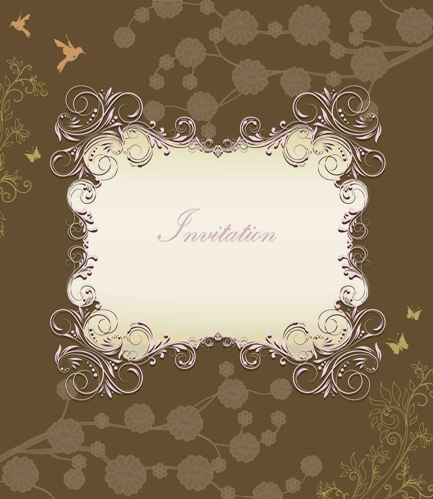 Vintage invitation card with ornate elegant retro abstract floral design vector