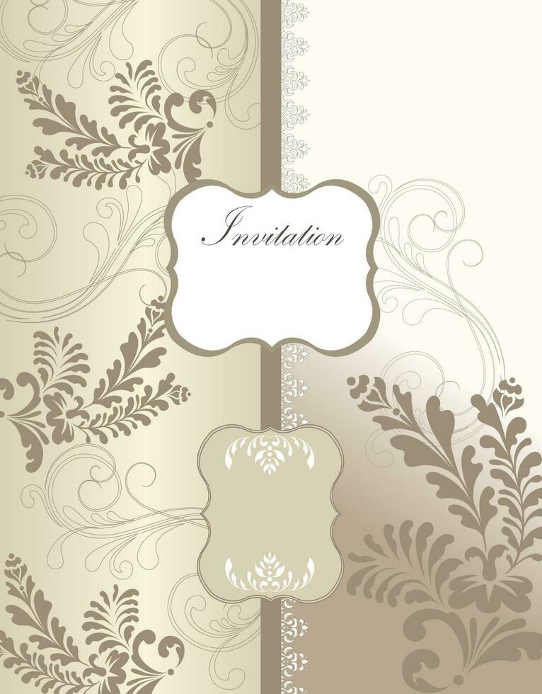 Vintage invitation card with ornate elegant retro abstract floral design vector