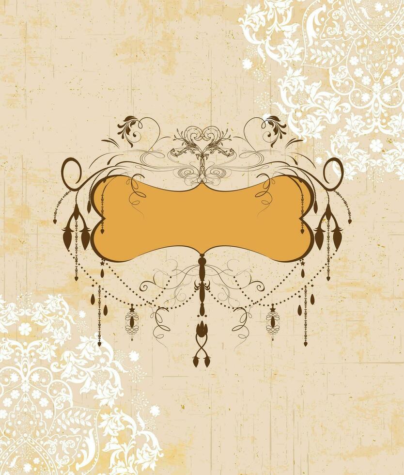 Vintage invitation card with ornate elegant retro abstract floral design vector
