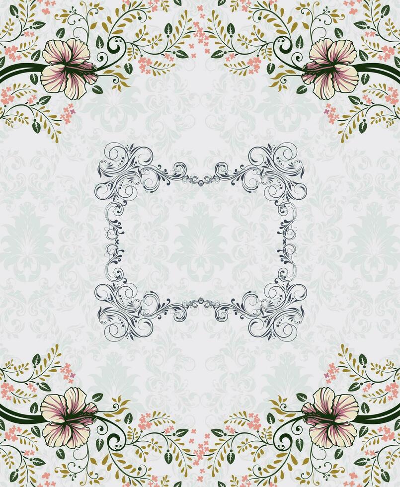 Vintage invitation card with ornate elegant retro abstract floral design vector