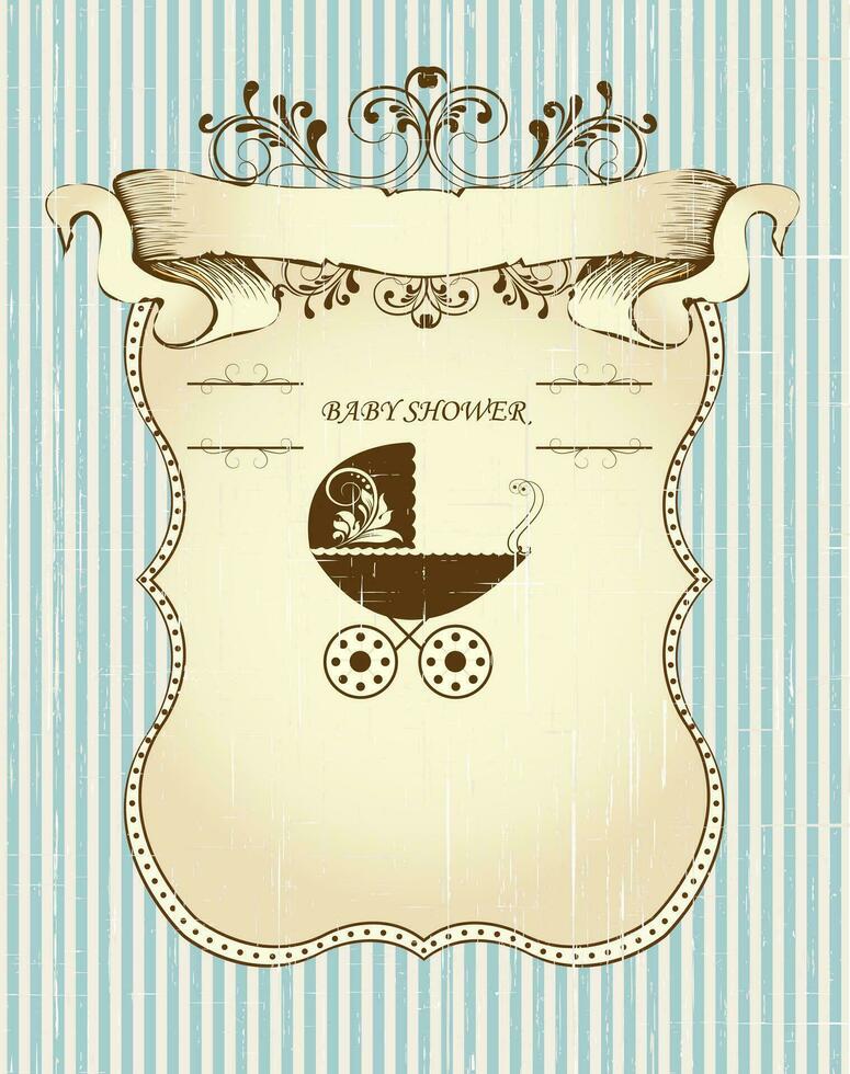 Vintage baby shower invitation card with ornate elegant retro abstract floral design vector