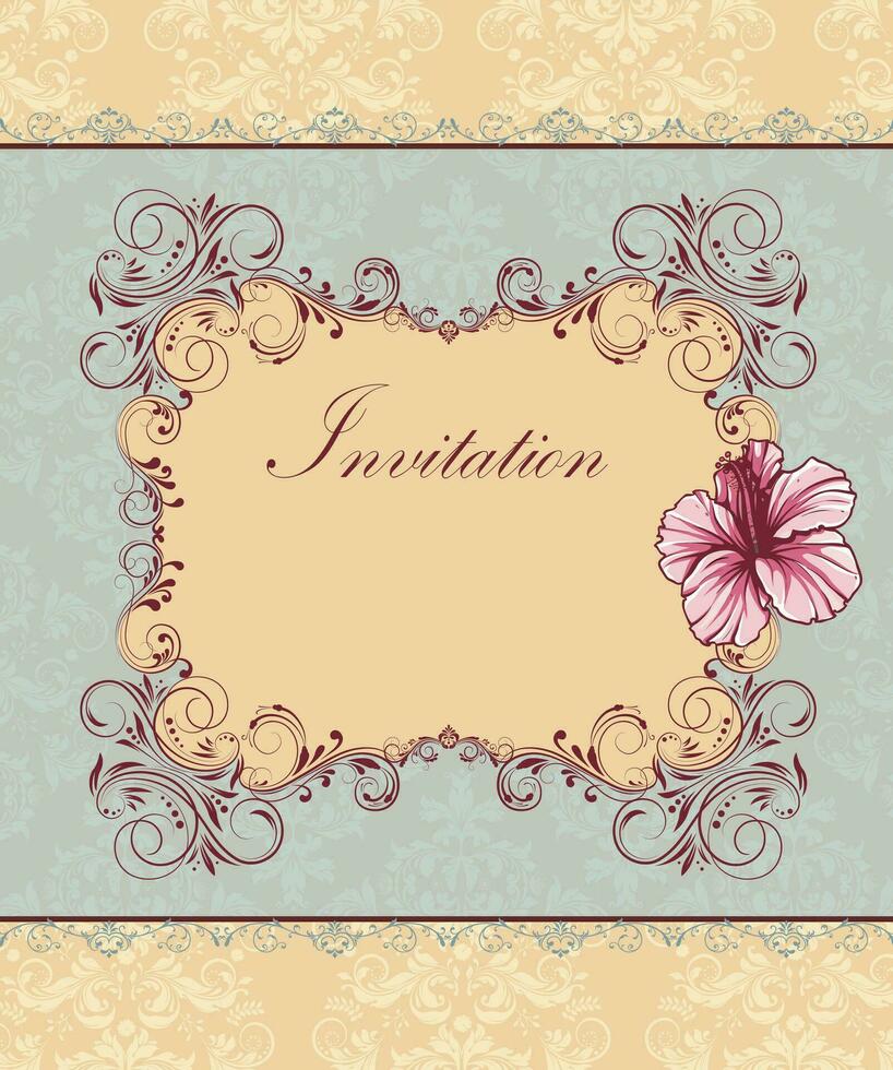 Vintage invitation card with ornate elegant retro abstract floral design vector