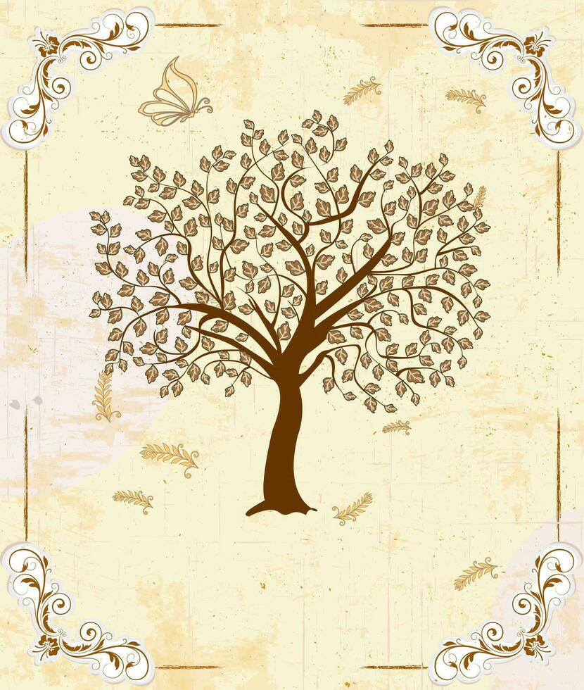 Vintage invitation card with ornate elegant retro abstract floral tree design vector