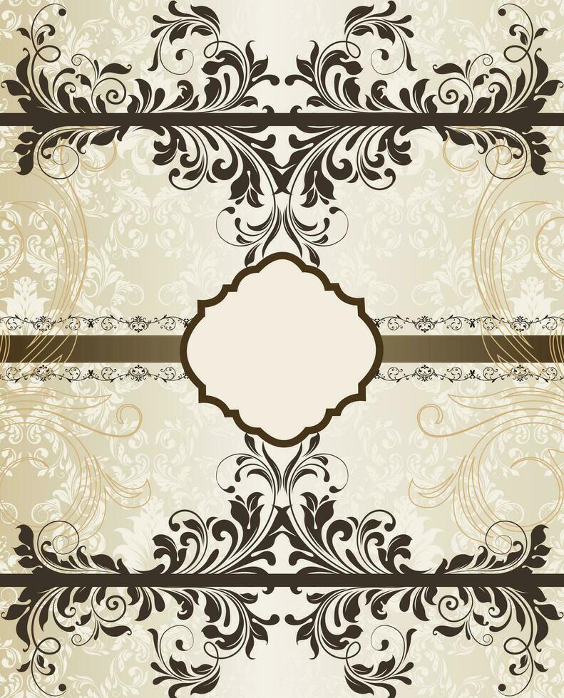 Vintage invitation card with ornate elegant retro abstract floral design vector