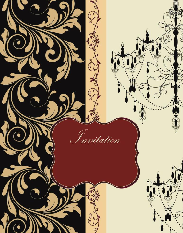 Vintage invitation card with ornate elegant retro abstract floral design vector