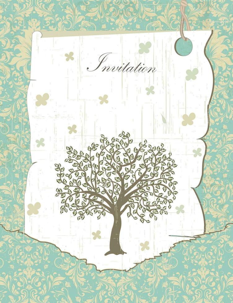 Vintage invitation card with ornate elegant retro abstract floral tree design vector