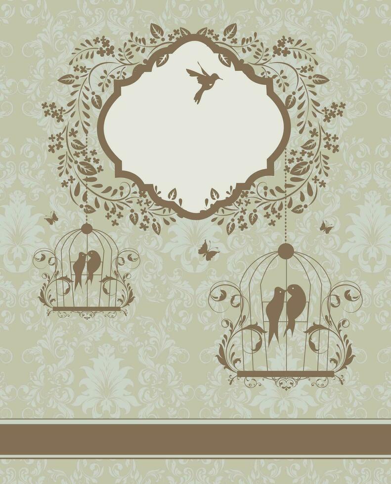 Vintage invitation card with ornate elegant retro abstract floral design vector