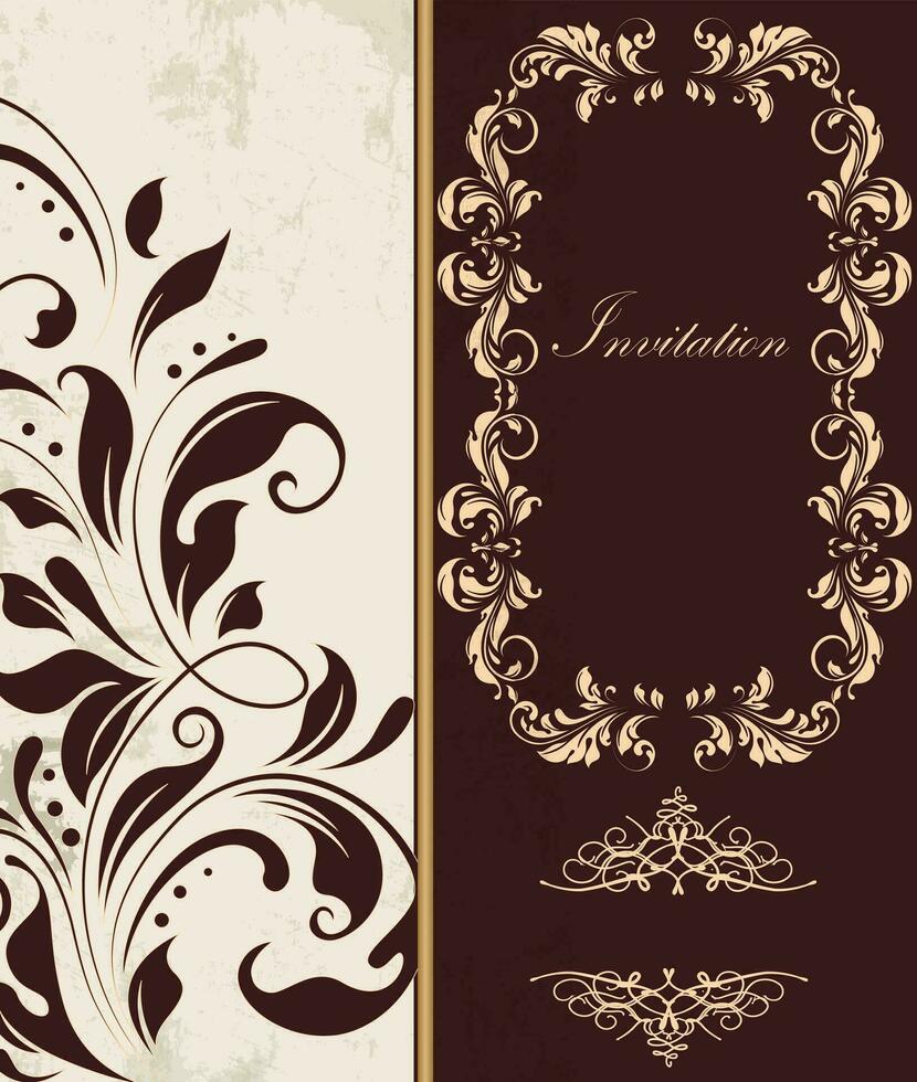 Vintage invitation card with ornate elegant retro abstract floral design vector