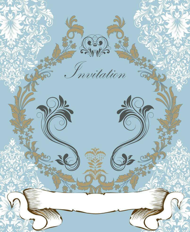 Vintage invitation card with ornate elegant retro abstract floral design vector