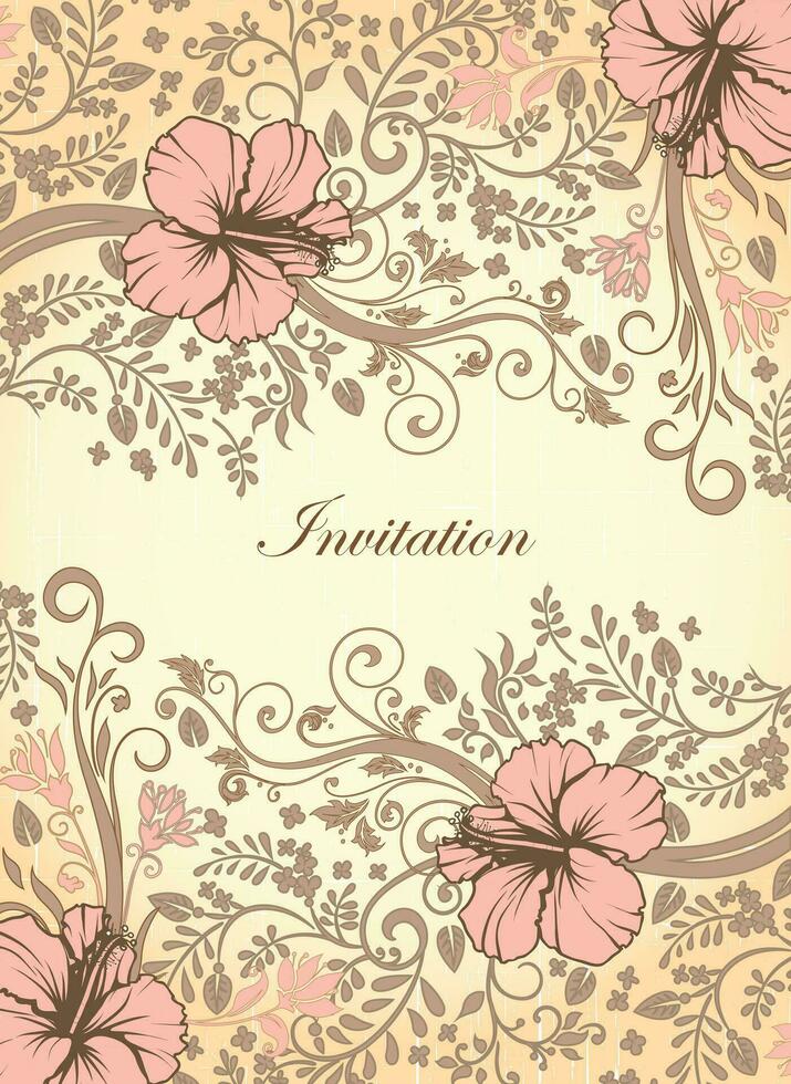 Vintage invitation card with ornate elegant retro abstract floral design vector