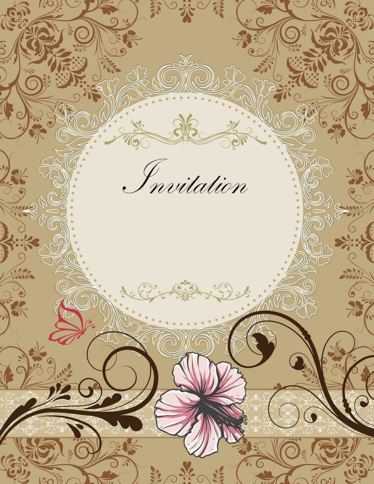 Vintage invitation card with ornate elegant retro abstract floral design vector