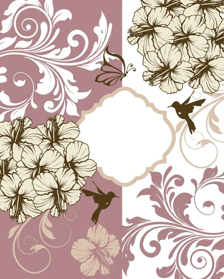 Vintage invitation card with ornate elegant retro abstract floral design vector