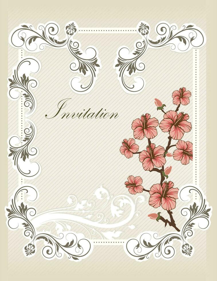 Vintage invitation card with ornate elegant retro abstract floral design vector