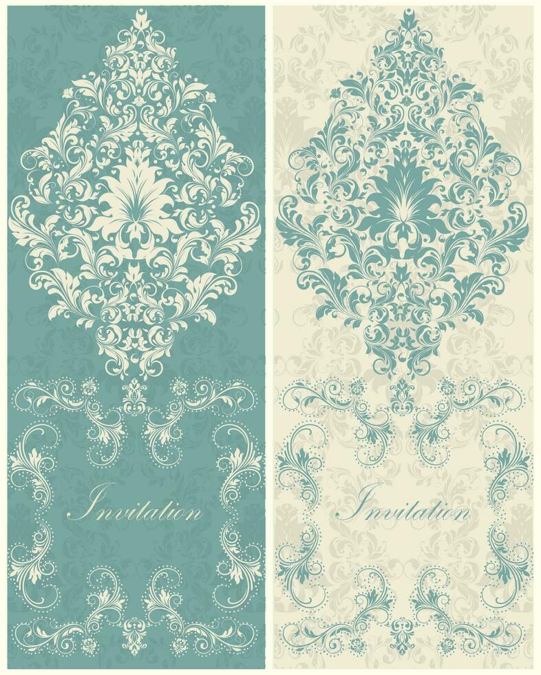 Set of two 2 vintage invitation cards with ornate elegant retro abstract floral design vector