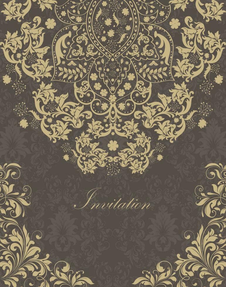 Vintage invitation card with ornate elegant retro abstract floral design vector
