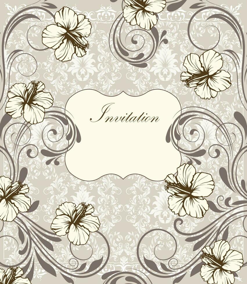 Vintage invitation card with ornate elegant retro abstract floral design vector