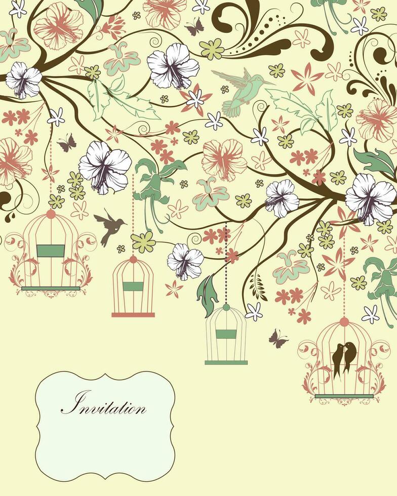 Vintage invitation card with ornate elegant retro abstract floral design vector