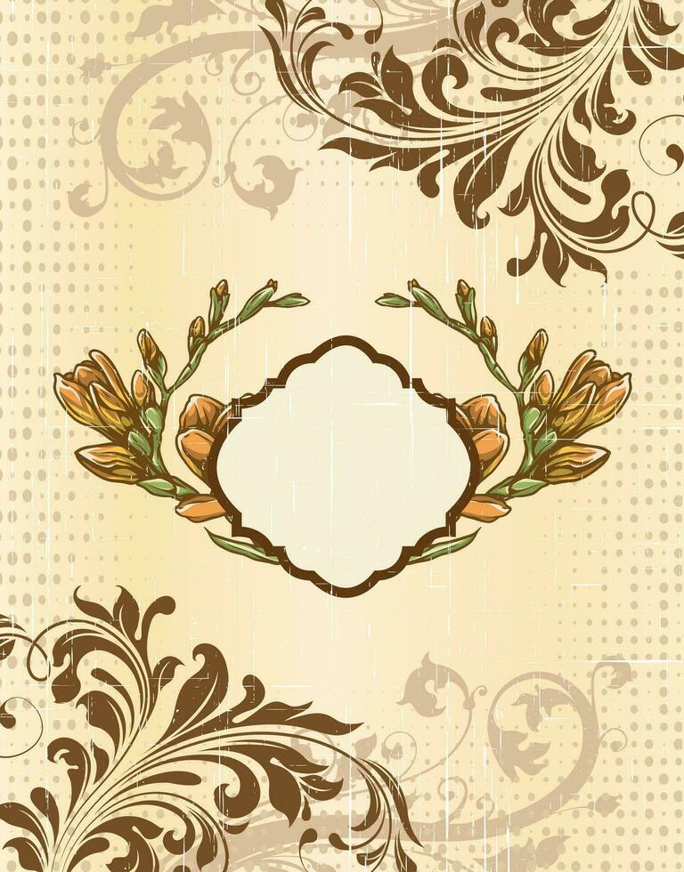 tarjeta de invitación vintage con diseño floral abstracto retro elegante adornado vector