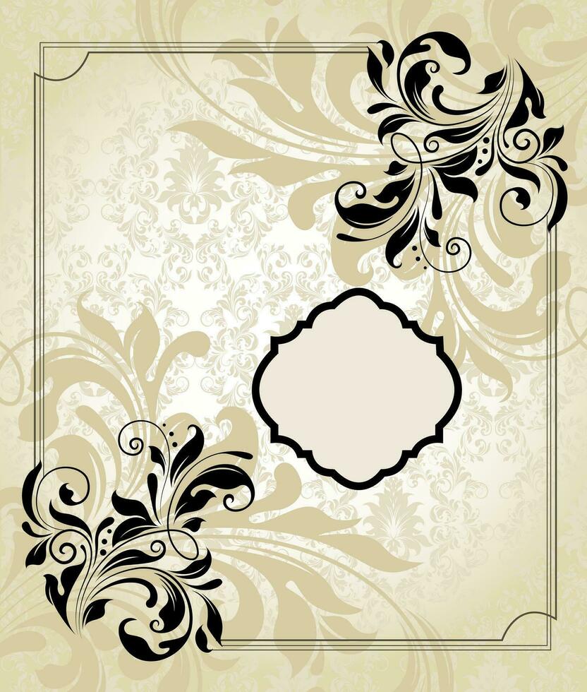 Vintage invitation card with ornate elegant retro abstract floral design vector