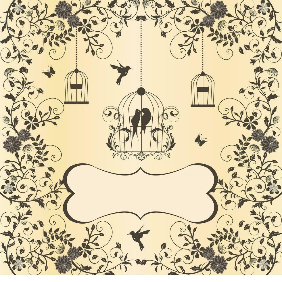 Vintage invitation card with ornate elegant retro abstract floral design vector