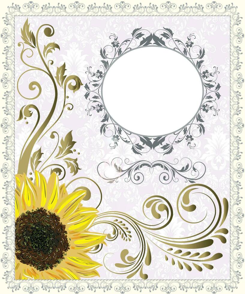 Vintage invitation card with ornate elegant retro abstract floral design vector