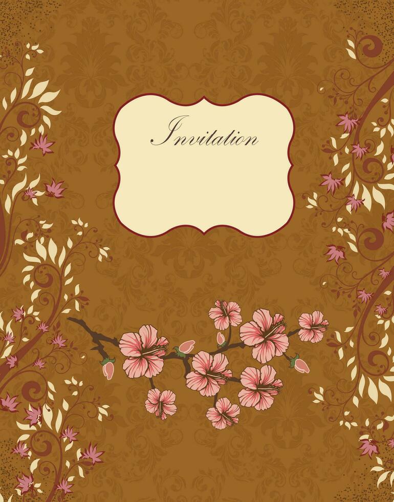 Vintage invitation card with ornate elegant retro abstract floral design vector