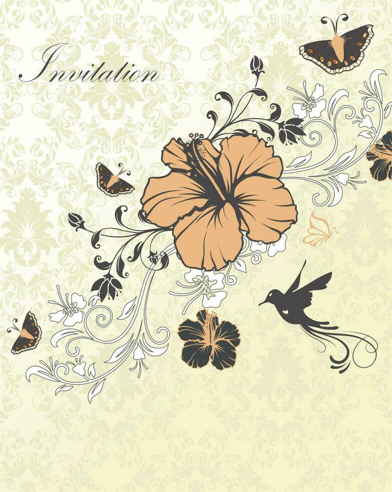Vintage invitation card with ornate elegant retro abstract floral design vector