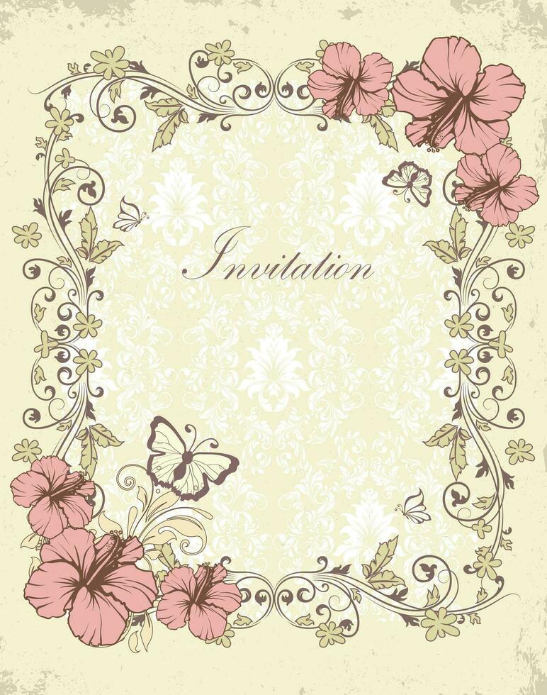 tarjeta de invitación vintage con diseño floral abstracto retro elegante adornado vector